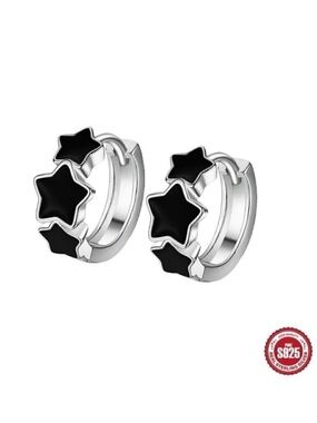 NWT Stars Hoop Huggie Earrings S925 Sterling Silver Triple Black Minimalist